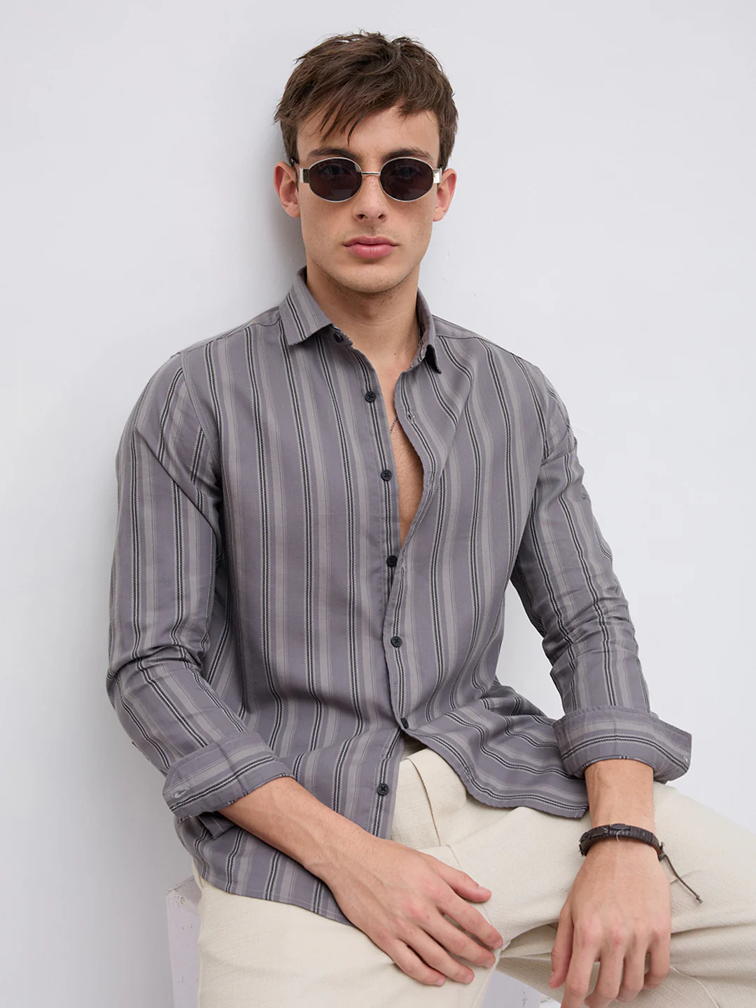 Slate Grey & Black Shadow Stripe Shirt - Image 4