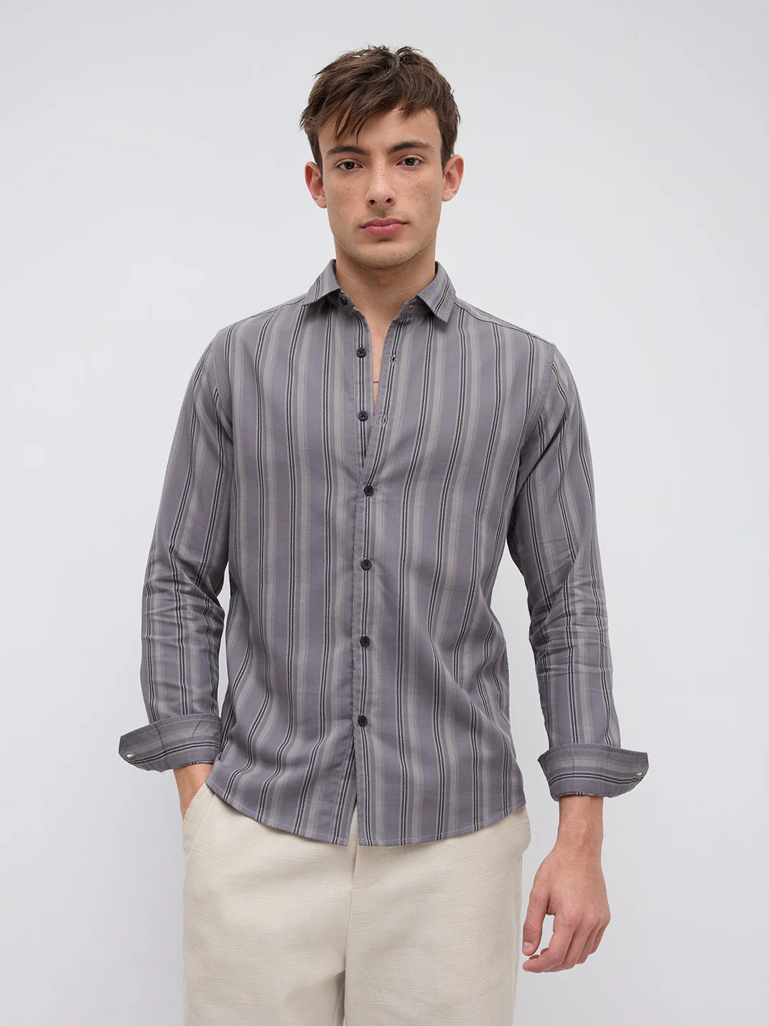 Slate Grey & Black Shadow Stripe Shirt - Image 5