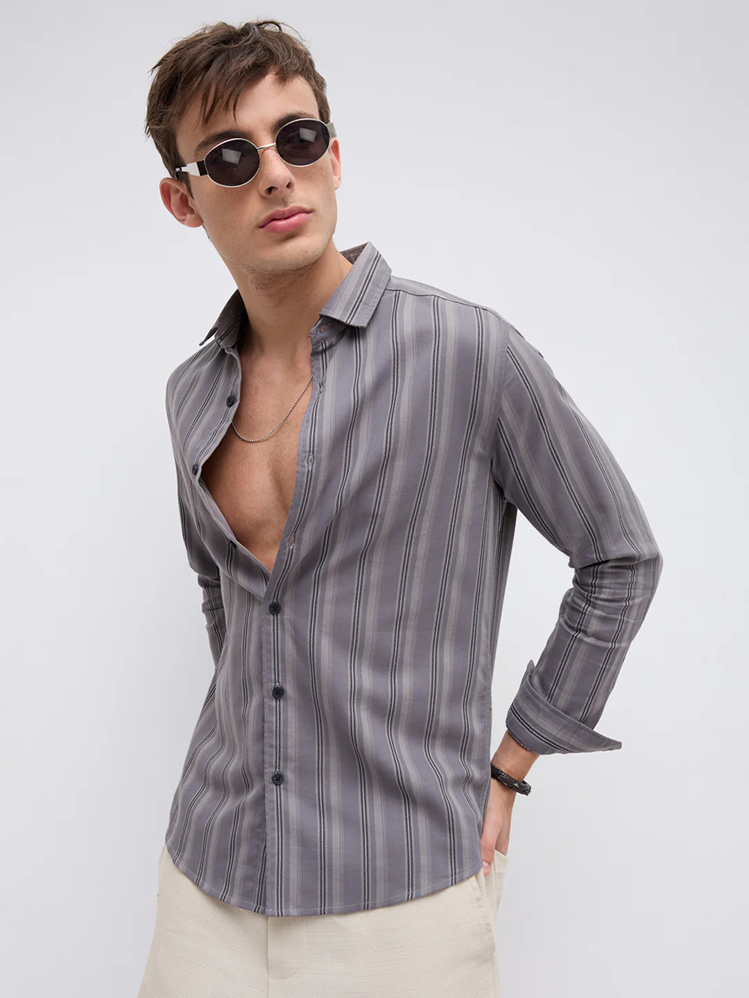Slate Grey & Black Shadow Stripe Shirt - Image 6