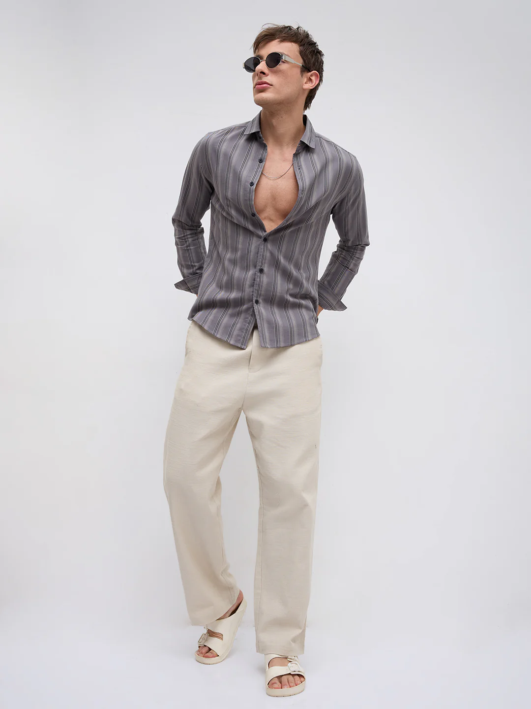 Slate Grey & Black Shadow Stripe Shirt - Image 8