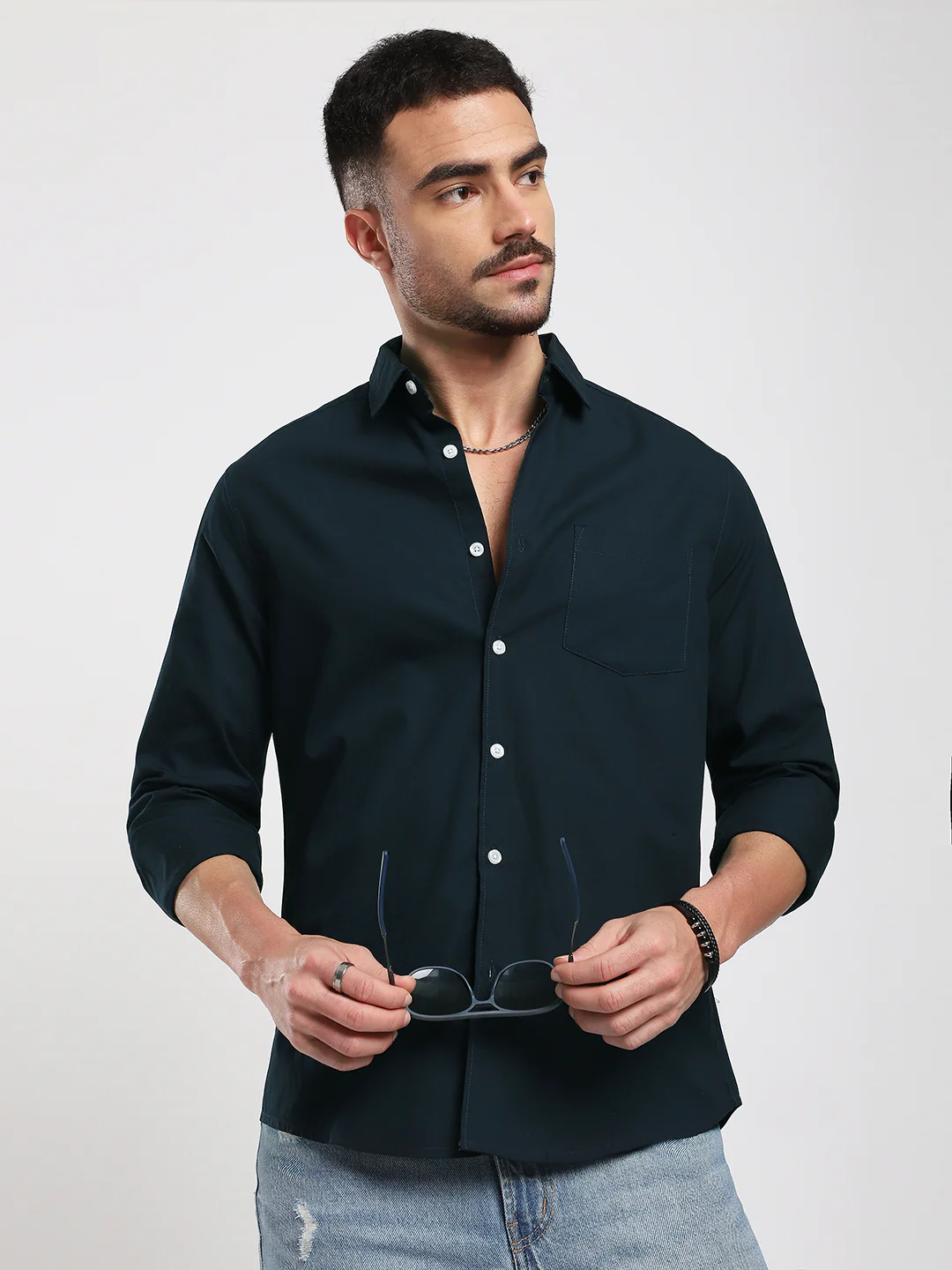 Sleek Navy Blue Poplin Shirt