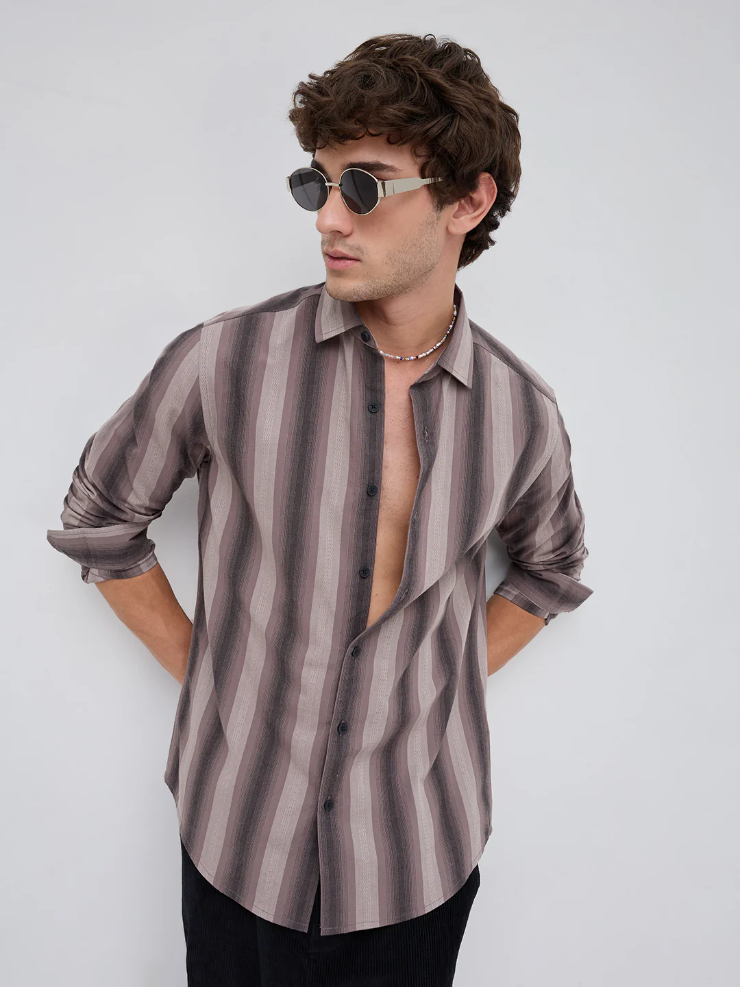 Smoky Brown Artisan Shadow Striped Shirt - Image 2