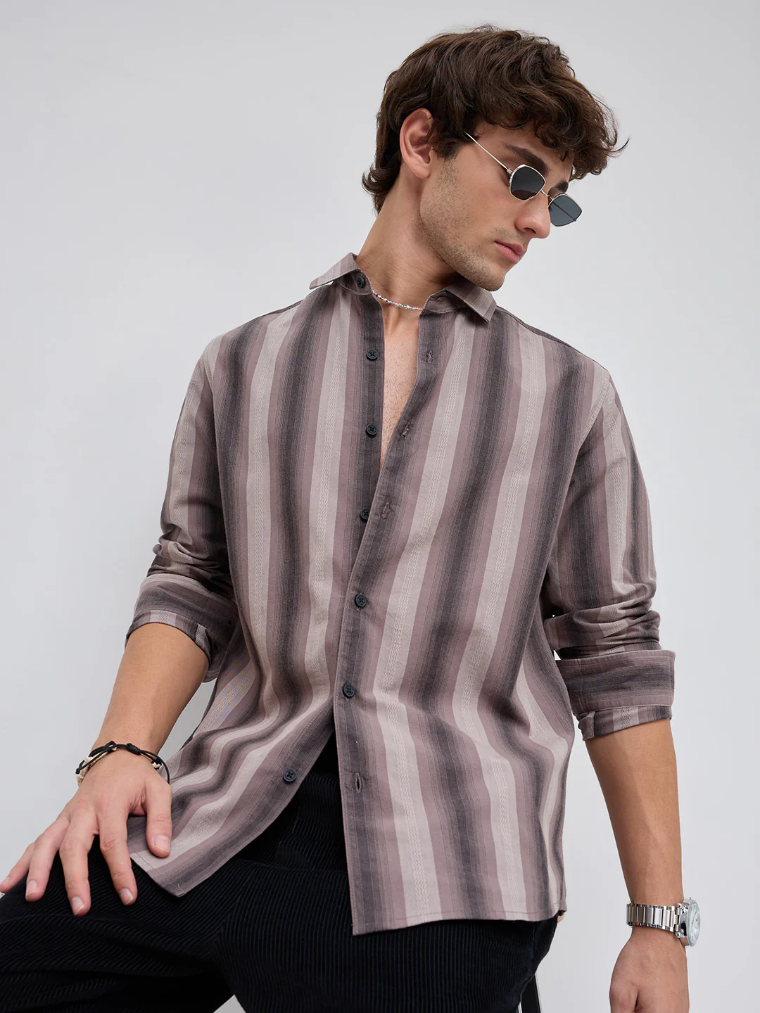Smoky Brown Artisan Shadow Striped Shirt - Image 4