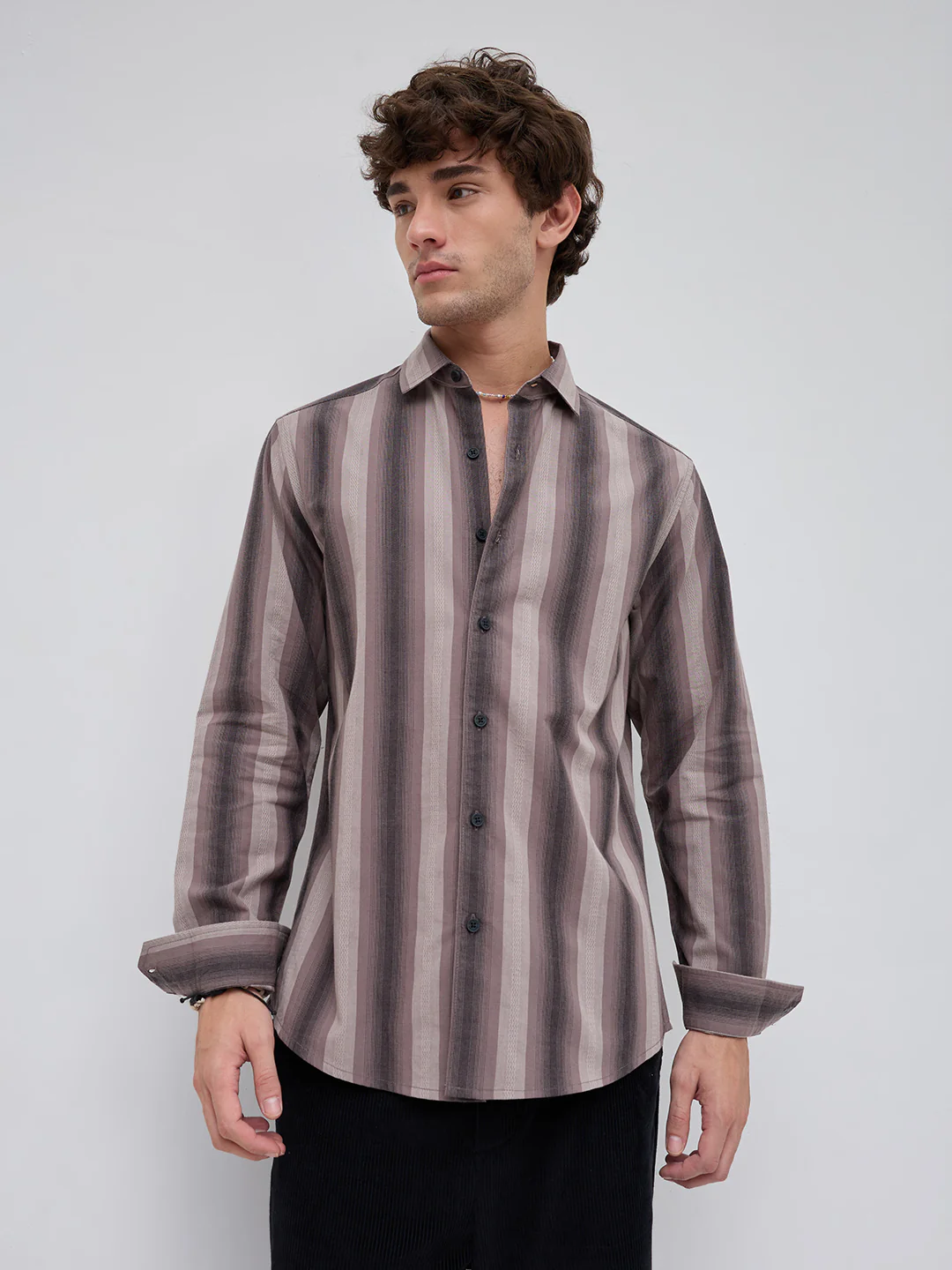 Smoky Brown Artisan Shadow Striped Shirt - Image 5