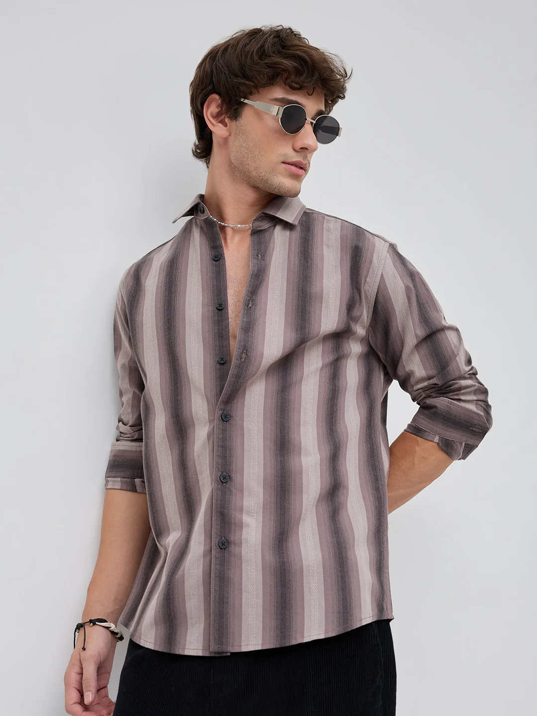 Smoky Brown Artisan Shadow Striped Shirt - Image 6