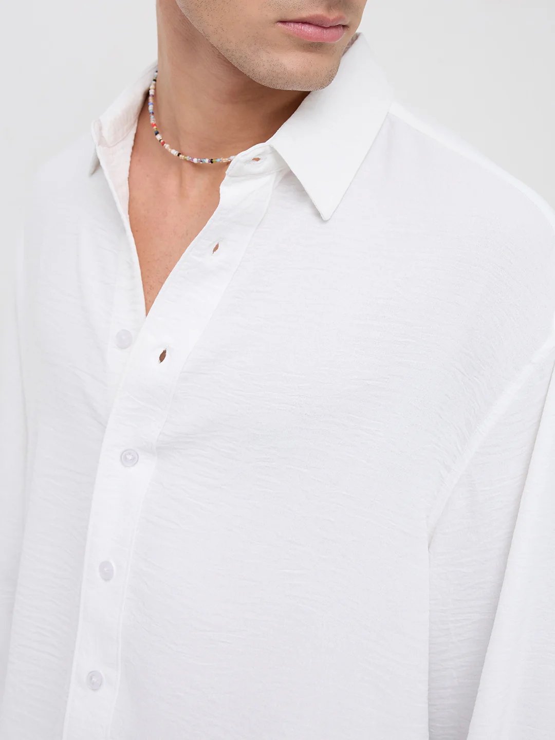 Snow White Crinkled Boxy Fit Crop Shirt - Image 3