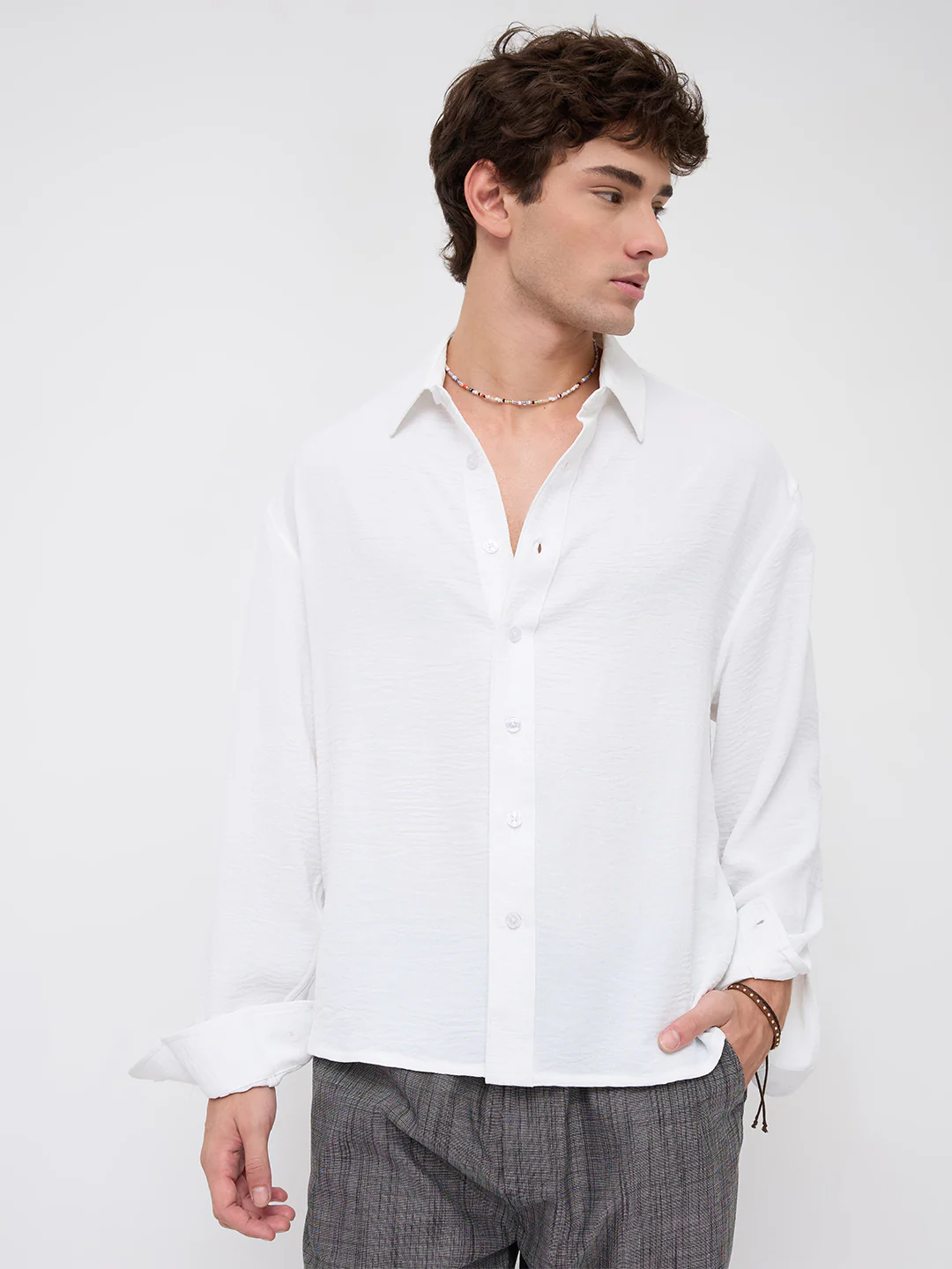 Snow White Crinkled Boxy Fit Crop Shirt - Image 4