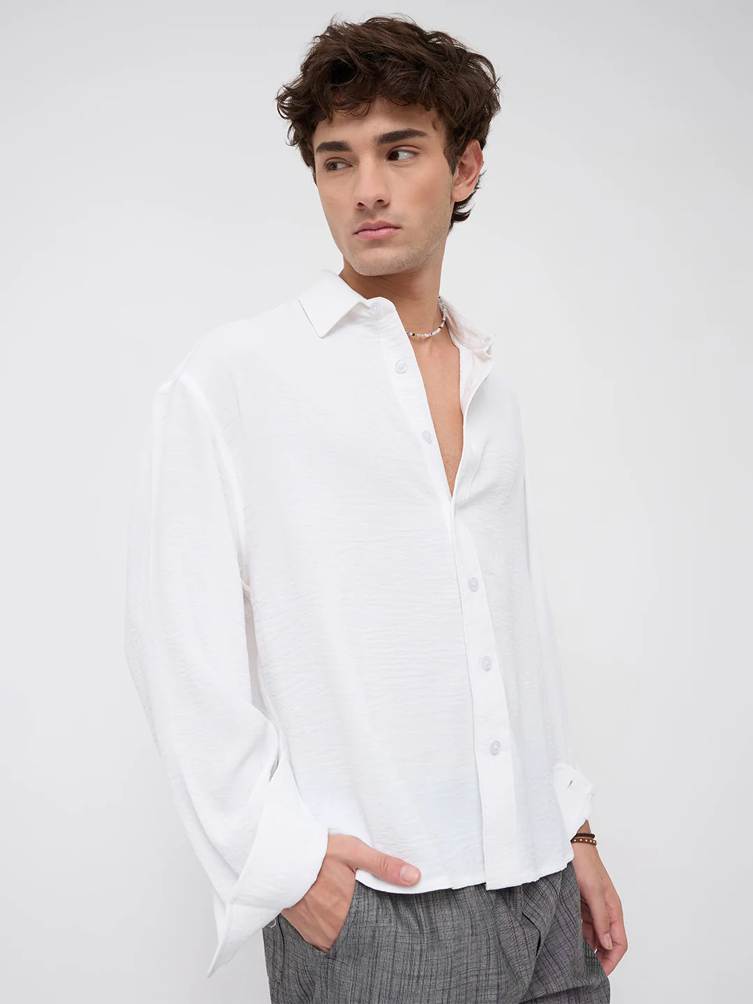 Snow White Crinkled Boxy Fit Crop Shirt - Image 5