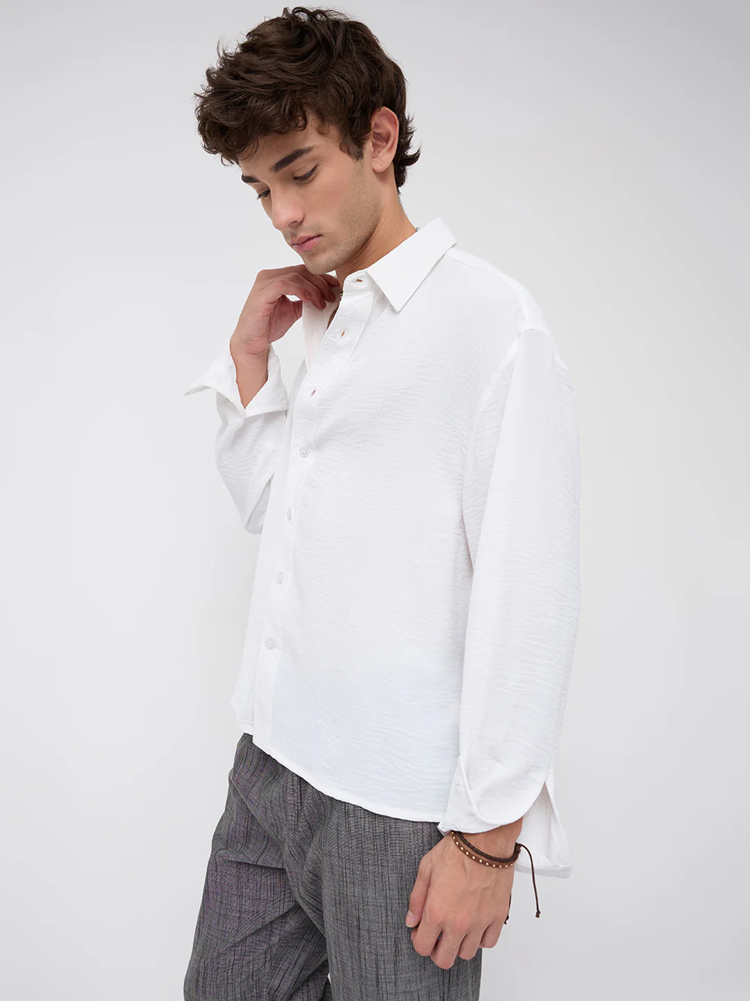 Snow White Crinkled Boxy Fit Crop Shirt - Image 6