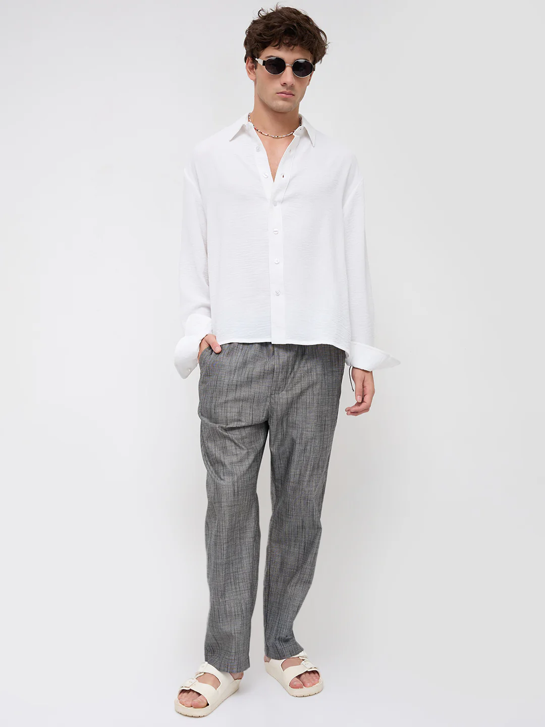 Snow White Crinkled Boxy Fit Crop Shirt - Image 8