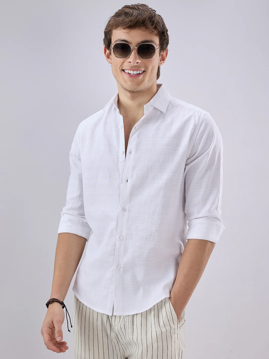 Snow White Textured Weave Shirt