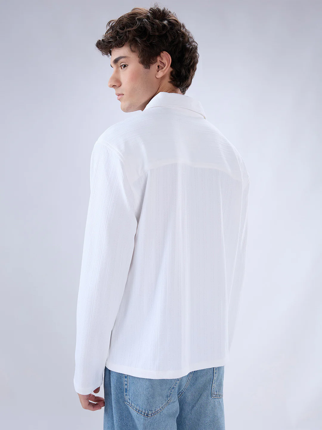 Snow White Micro Weave Knitted Oversized Polo Shirt - Image 6