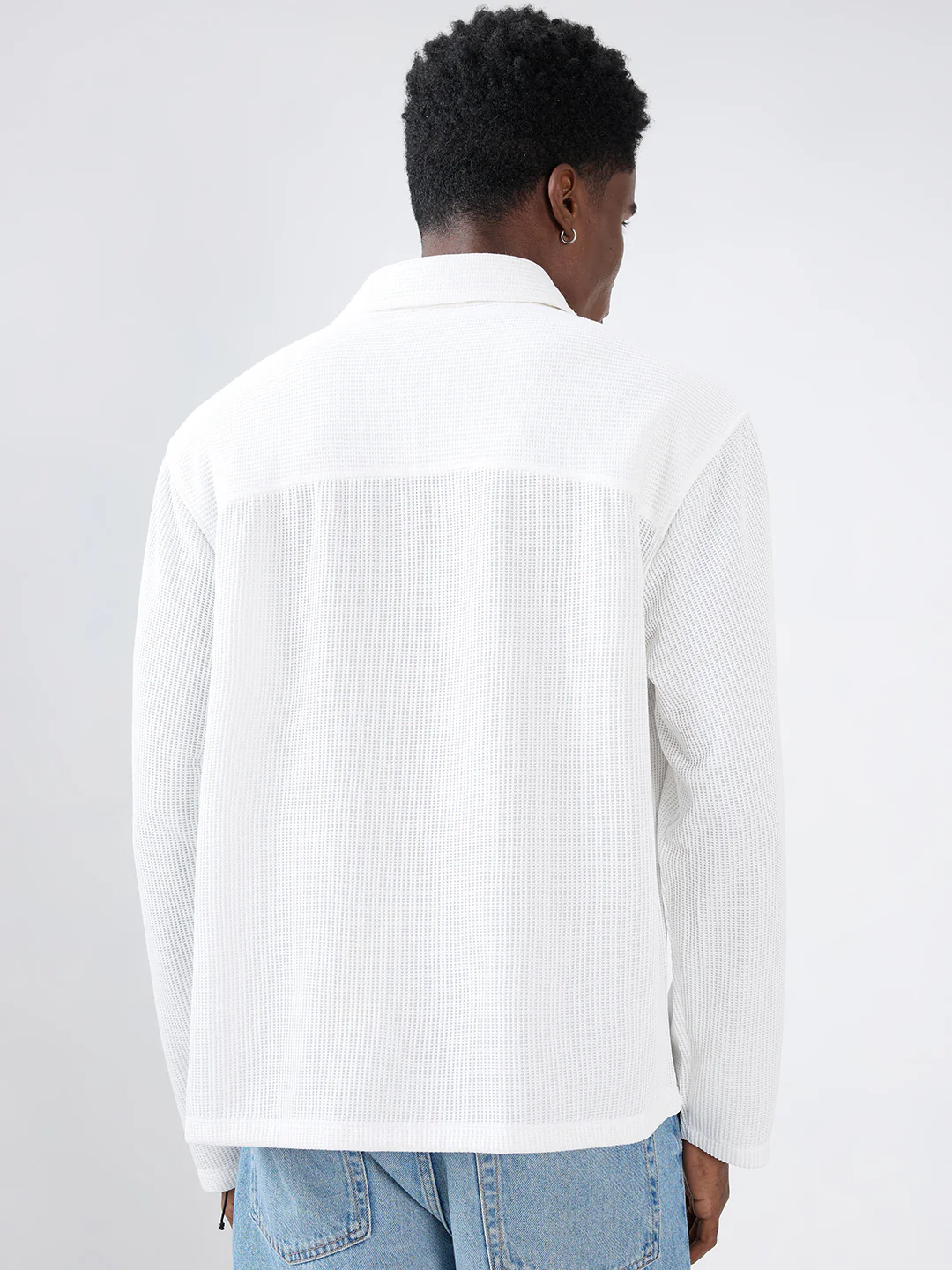 Snow White Refined Textured Knitted Oversized Polo Shirt - Image 8