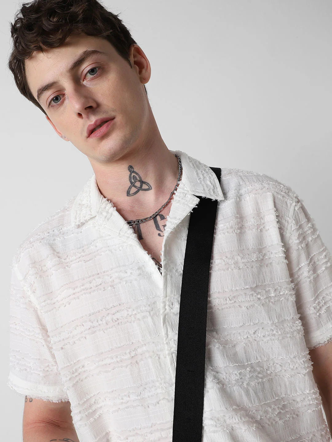 Snow White Textured Frayed Oversized Shirt - Image 2