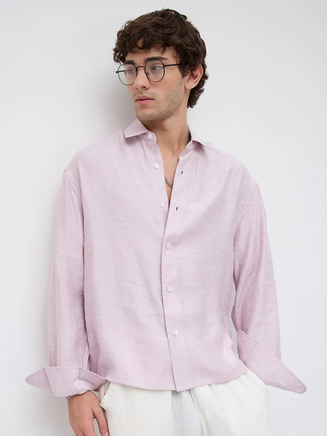 Soft Baby Pink Crinkled Boxy Fit Crop Shirt - Image 2