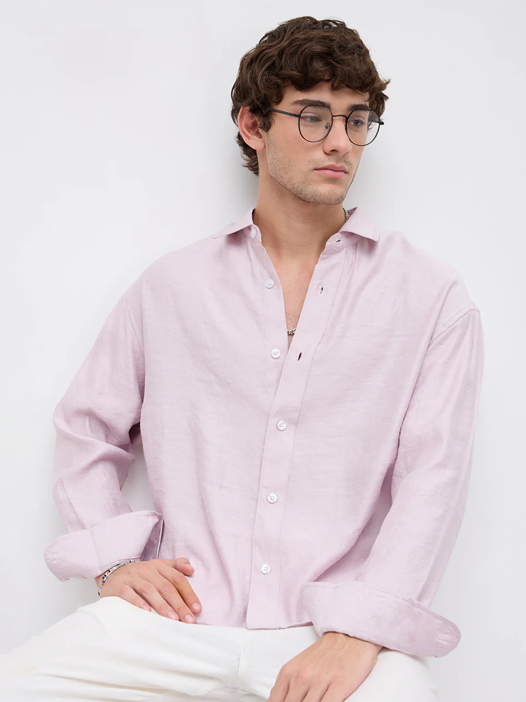 Soft Baby Pink Crinkled Boxy Fit Crop Shirt - Image 4