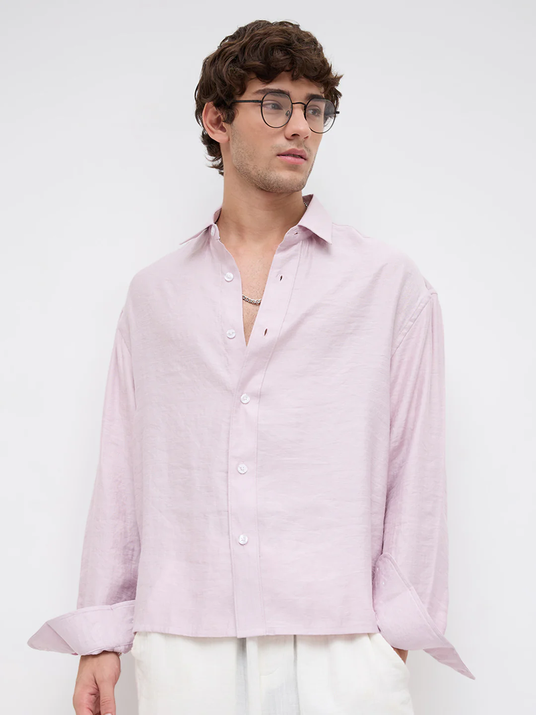 Soft Baby Pink Crinkled Boxy Fit Crop Shirt - Image 5