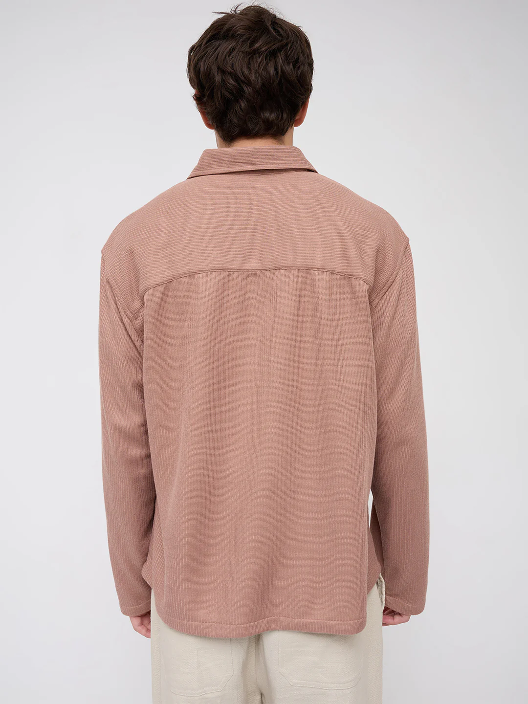 Soft Brown Micro Weave Knitted Oversized Polo Shirt - Image 7