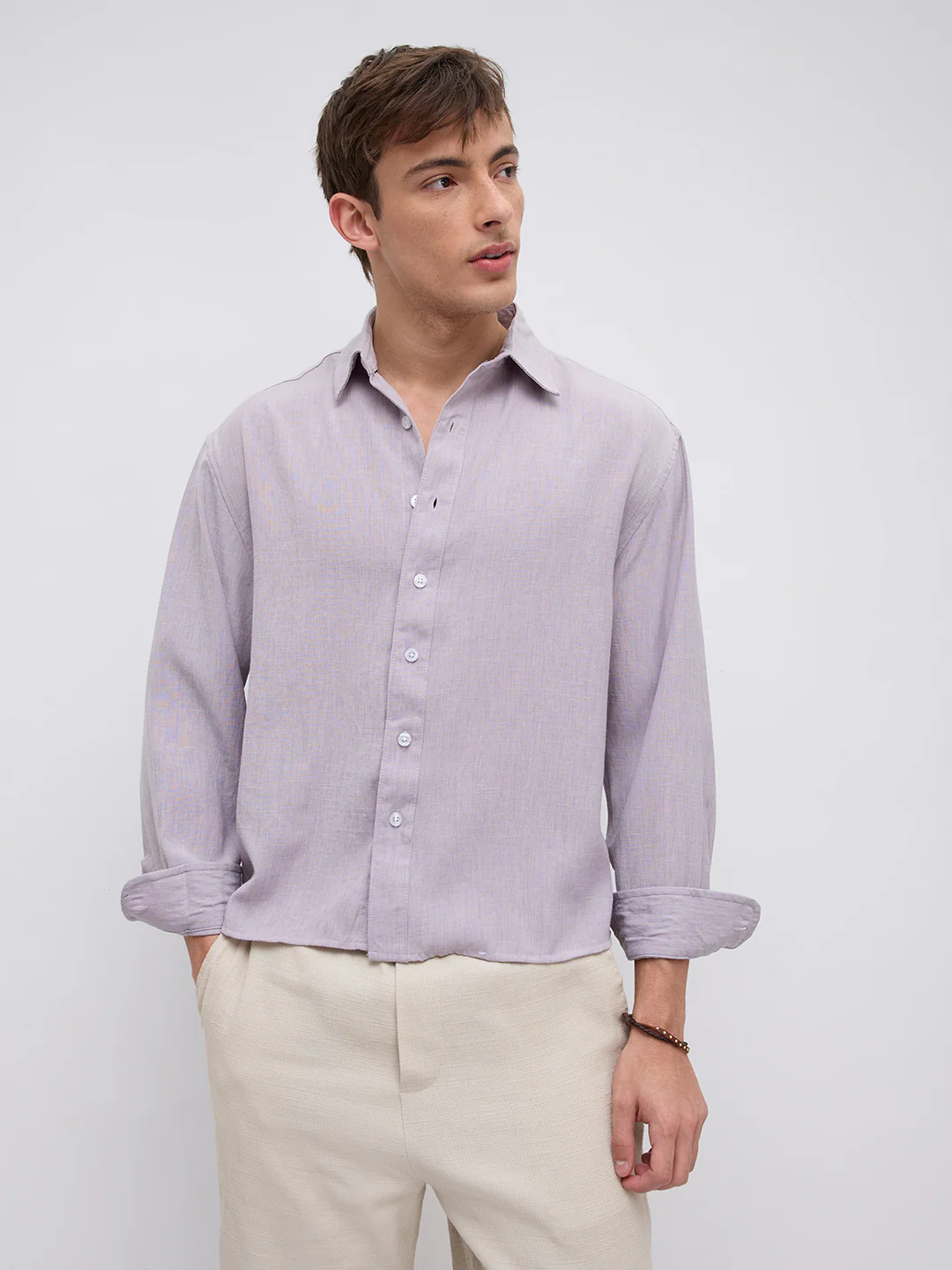 Soft Lilac Smooth Weave Boxy Fit Crop Shirt - Image 6