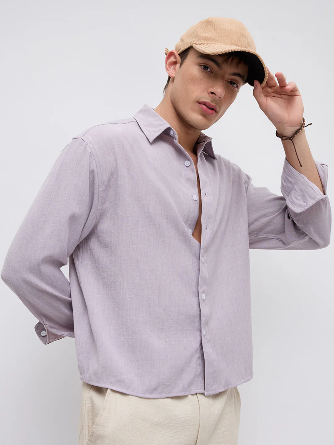 Soft Lilac Smooth Weave Boxy Fit Crop Shirt - Image 7