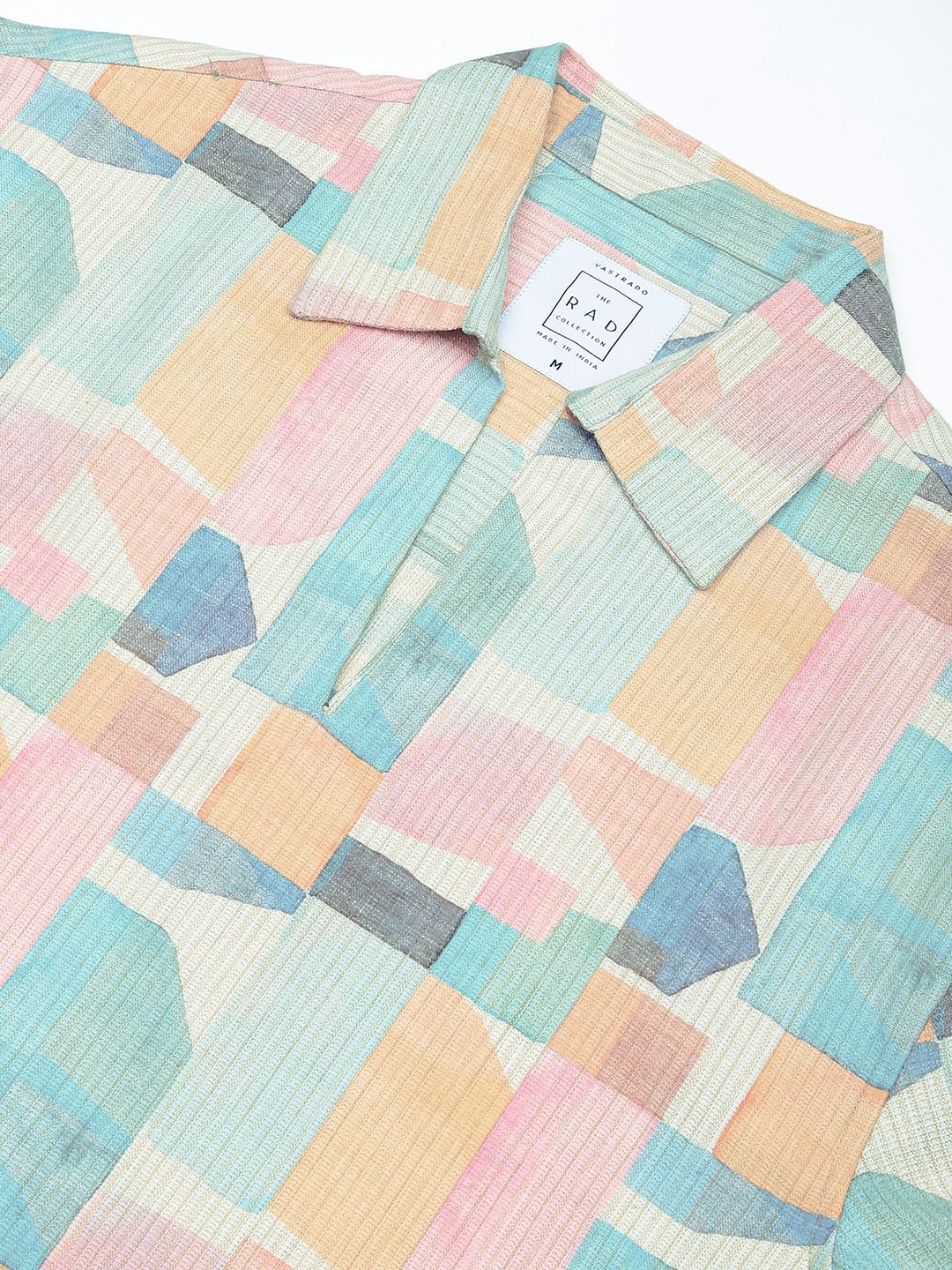 Soft Pastel Hues Abstract Printed Oversized Polo Shirt - Image 3