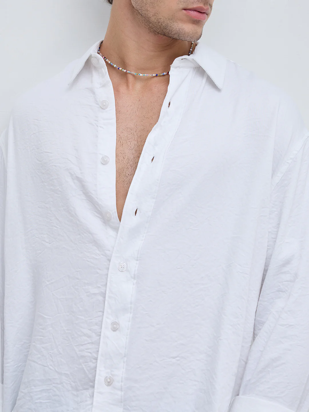 Soft Snow White Crinkled Boxy Fit Crop Shirt - Image 3