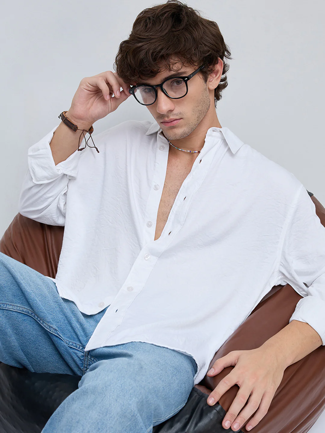 Soft Snow White Crinkled Boxy Fit Crop Shirt - Image 4