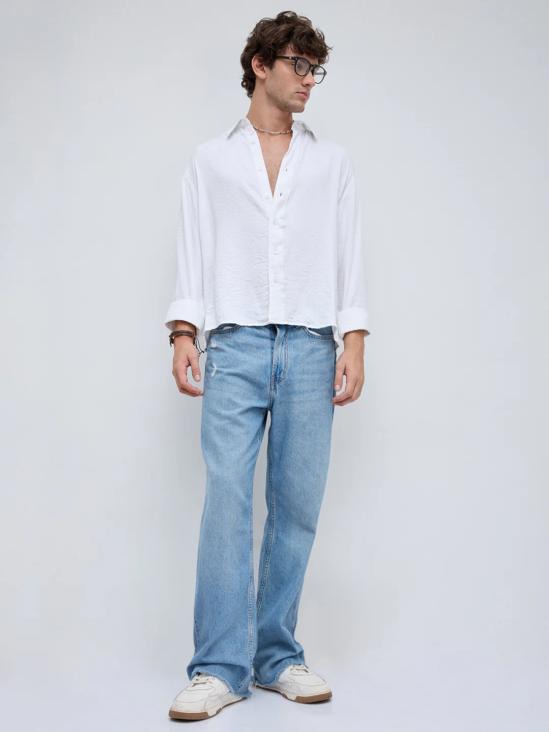 Soft Snow White Crinkled Boxy Fit Crop Shirt - Image 8