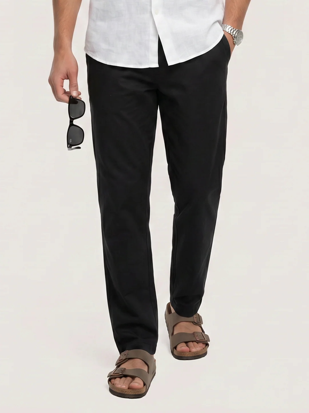 Solid Black Tapered Trousers - Image 4