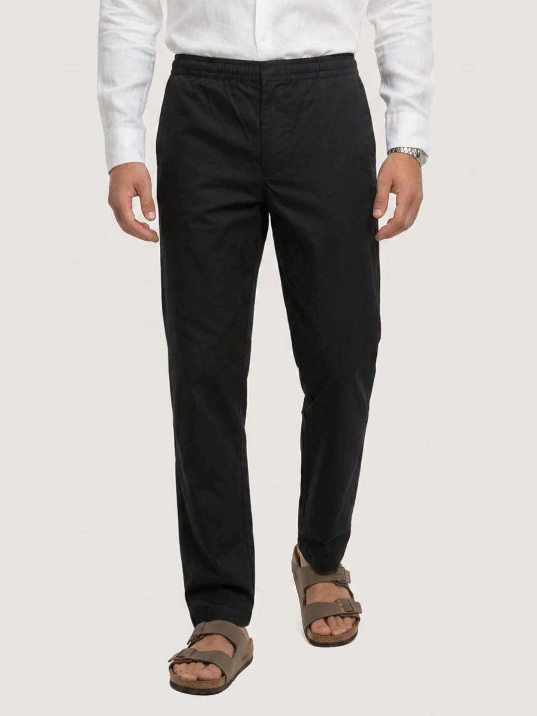 Solid Black Tapered Trousers - Image 5