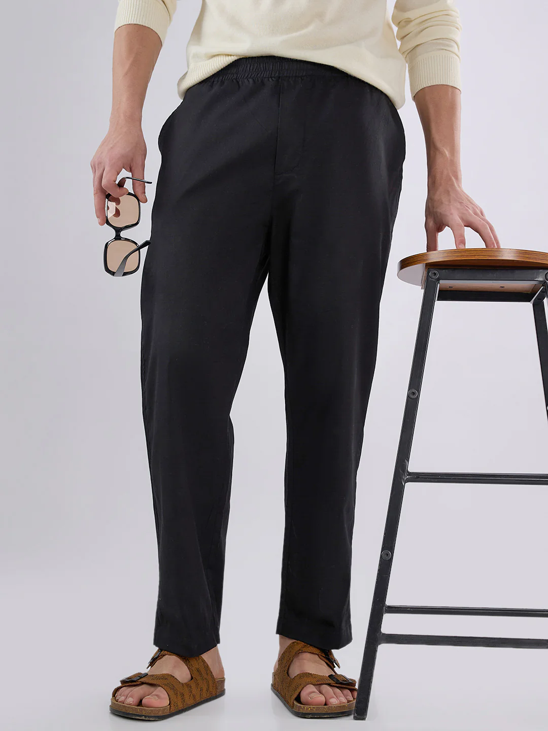 Solid Black Tapered Trousers
