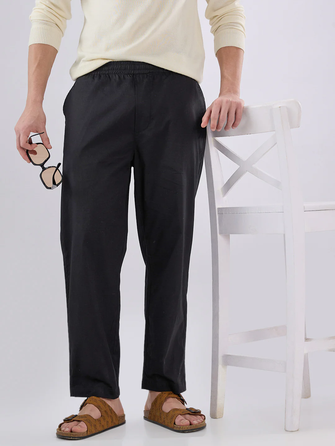 Solid Black Tapered Trousers - Image 4