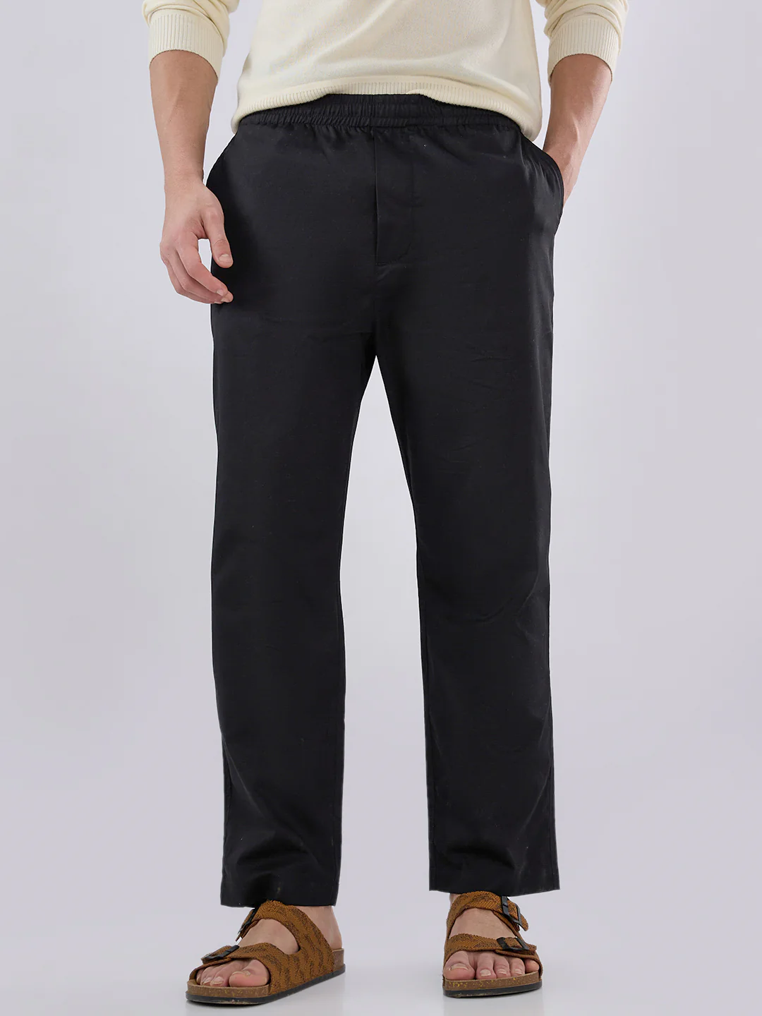 Solid Black Tapered Trousers - Image 5