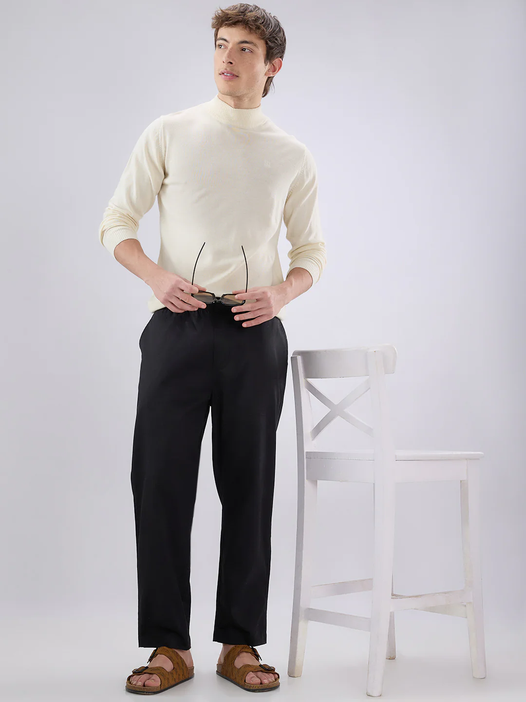 Solid Black Tapered Trousers - Image 9