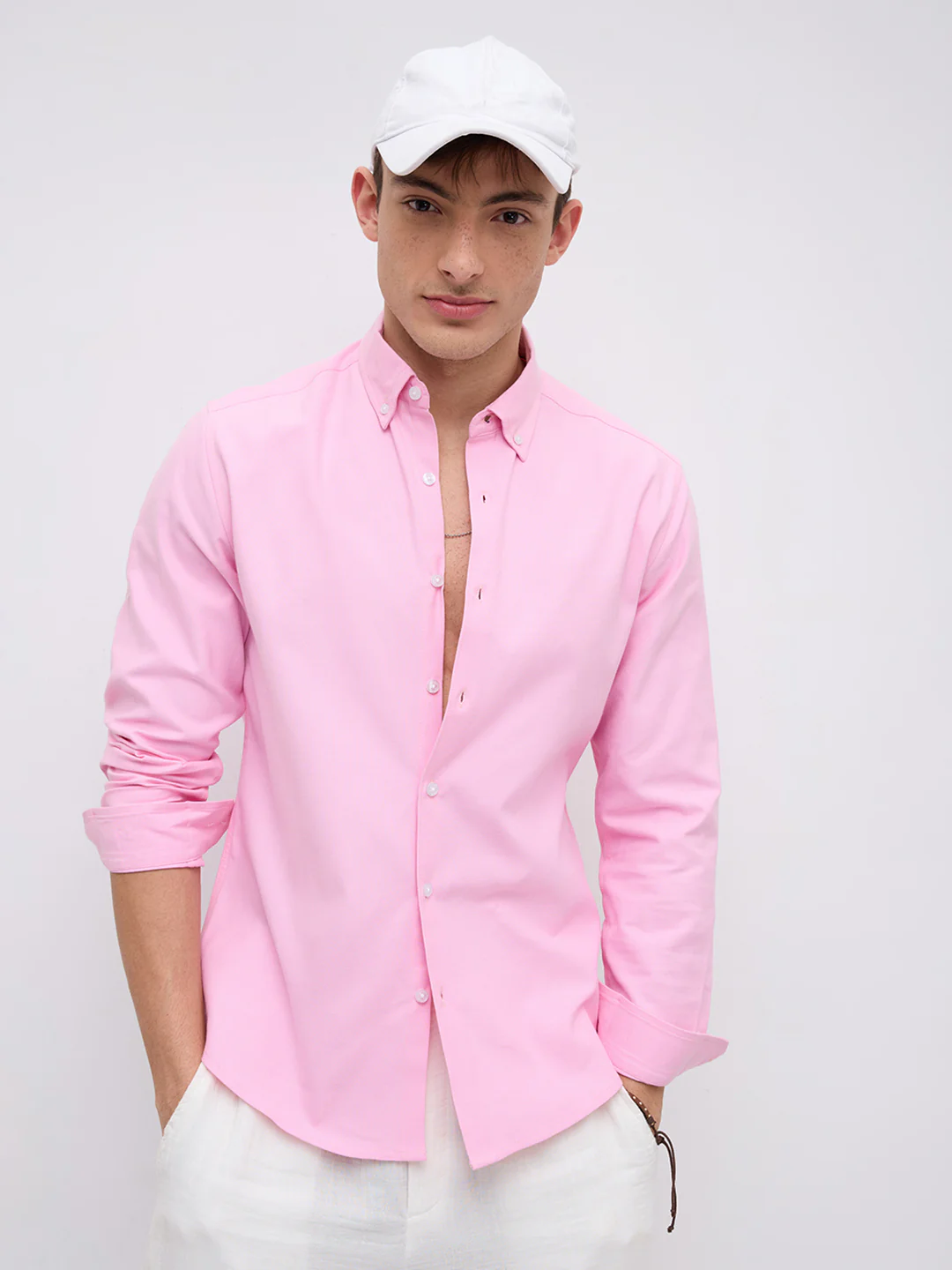 Solid Pink Smooth Finish Oxford Button-Down Collar Shirt - Image 2
