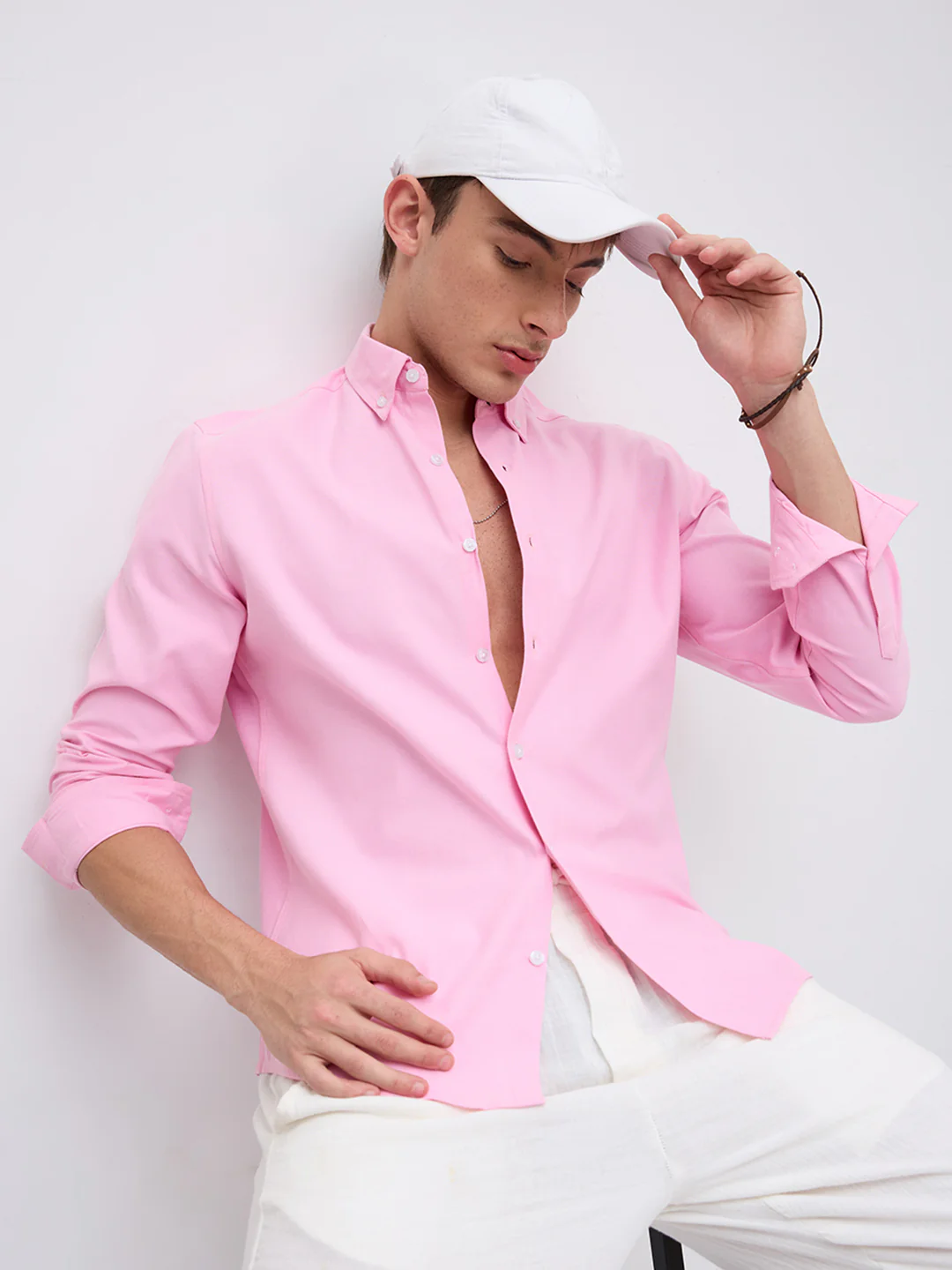 Solid Pink Smooth Finish Oxford Button-Down Collar Shirt - Image 4