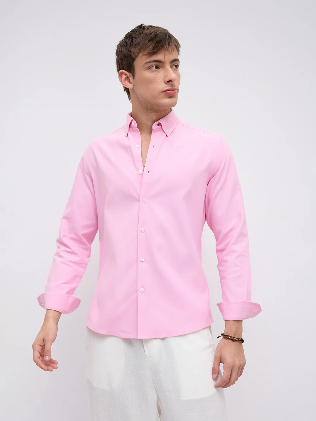 Solid Pink Smooth Finish Oxford Button-Down Collar Shirt - Image 5