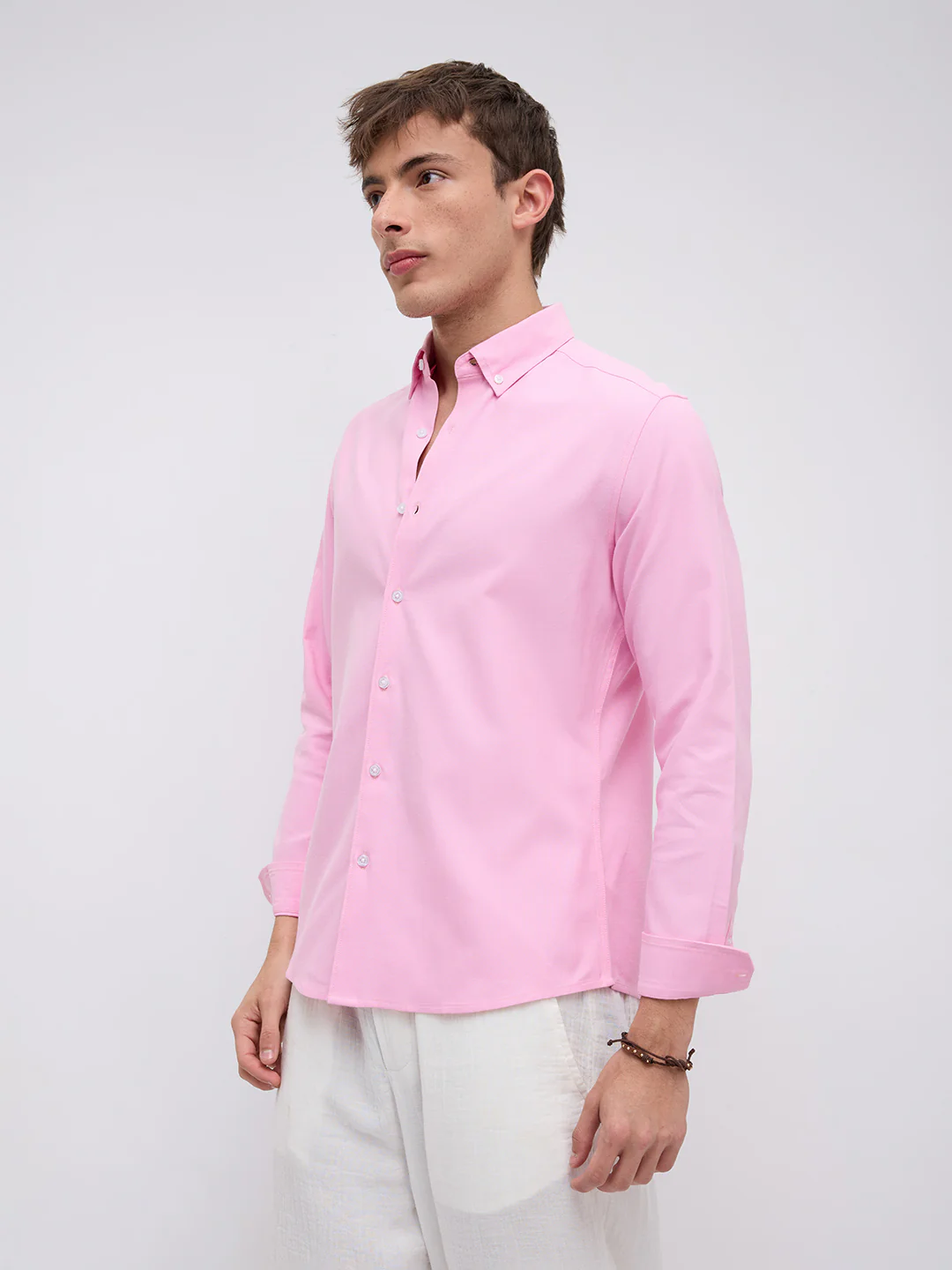 Solid Pink Smooth Finish Oxford Button-Down Collar Shirt - Image 6