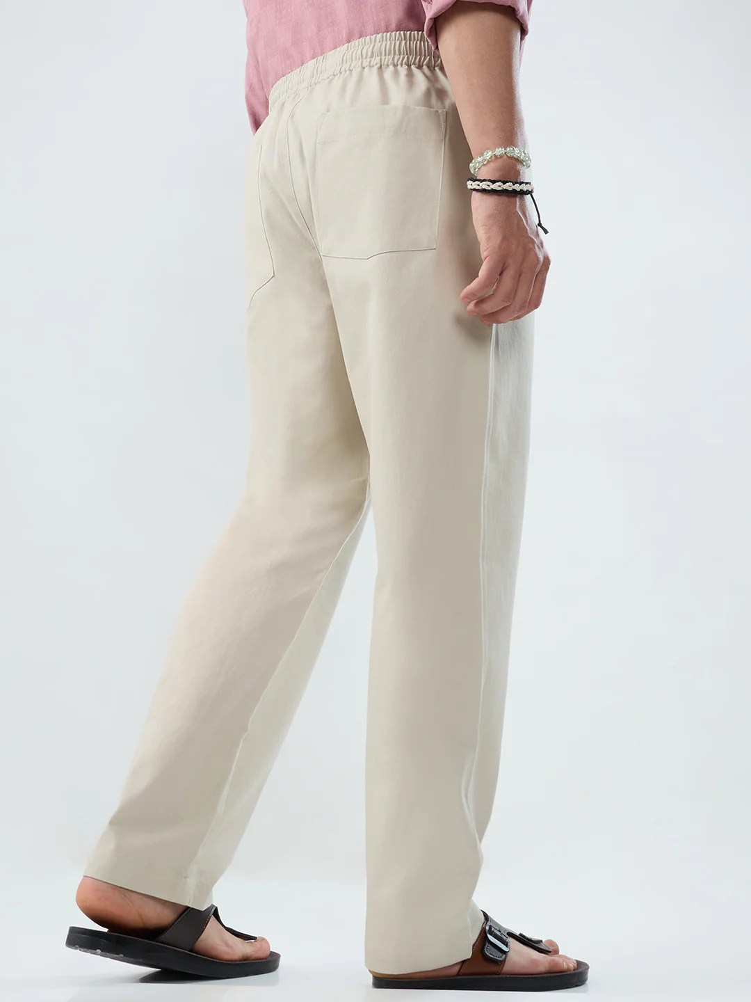 Solid Stone Beige Tapered Trousers - Image 6