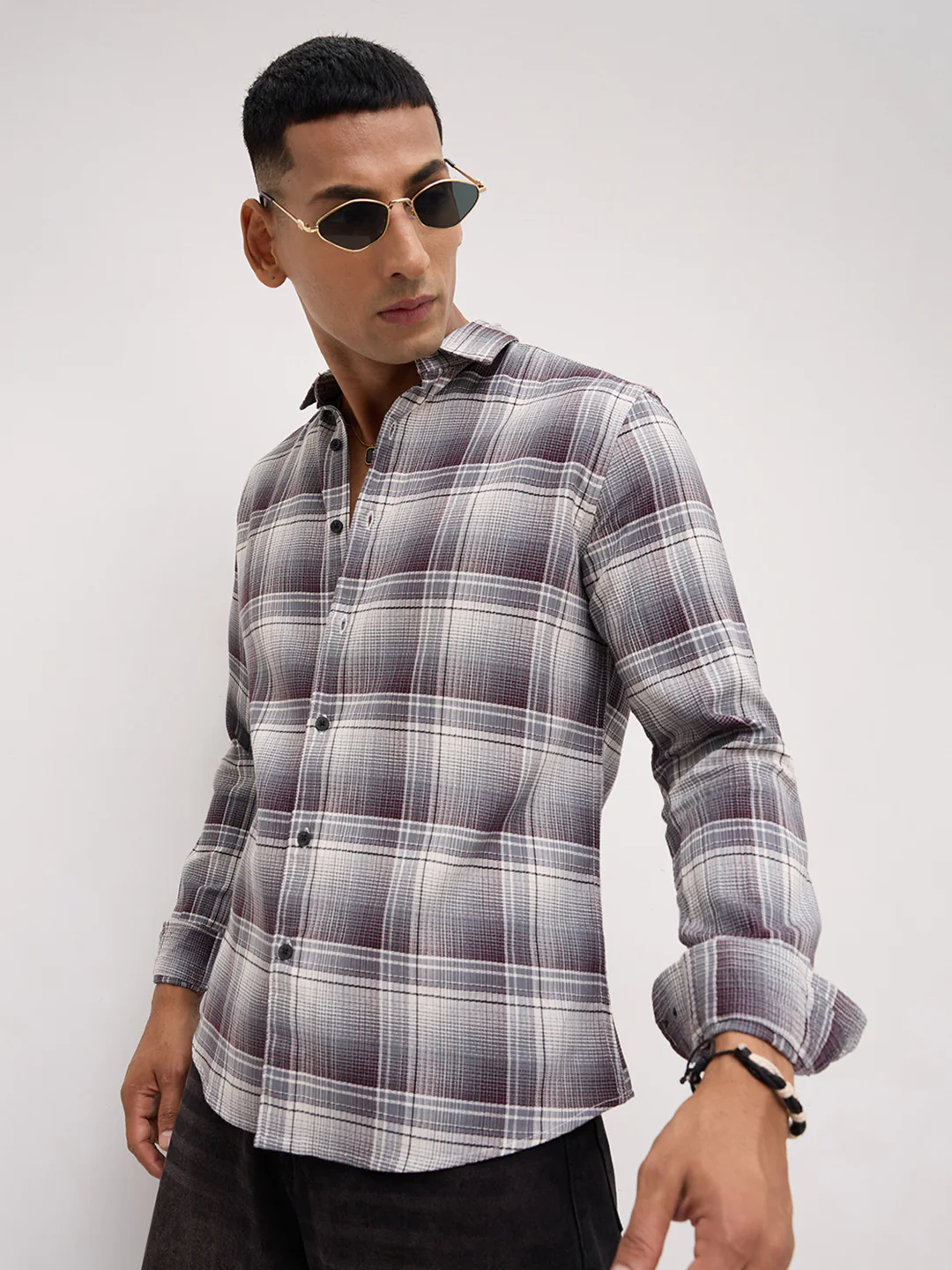 Steel Grey Multi Plaid Checks Shirt - Image 2