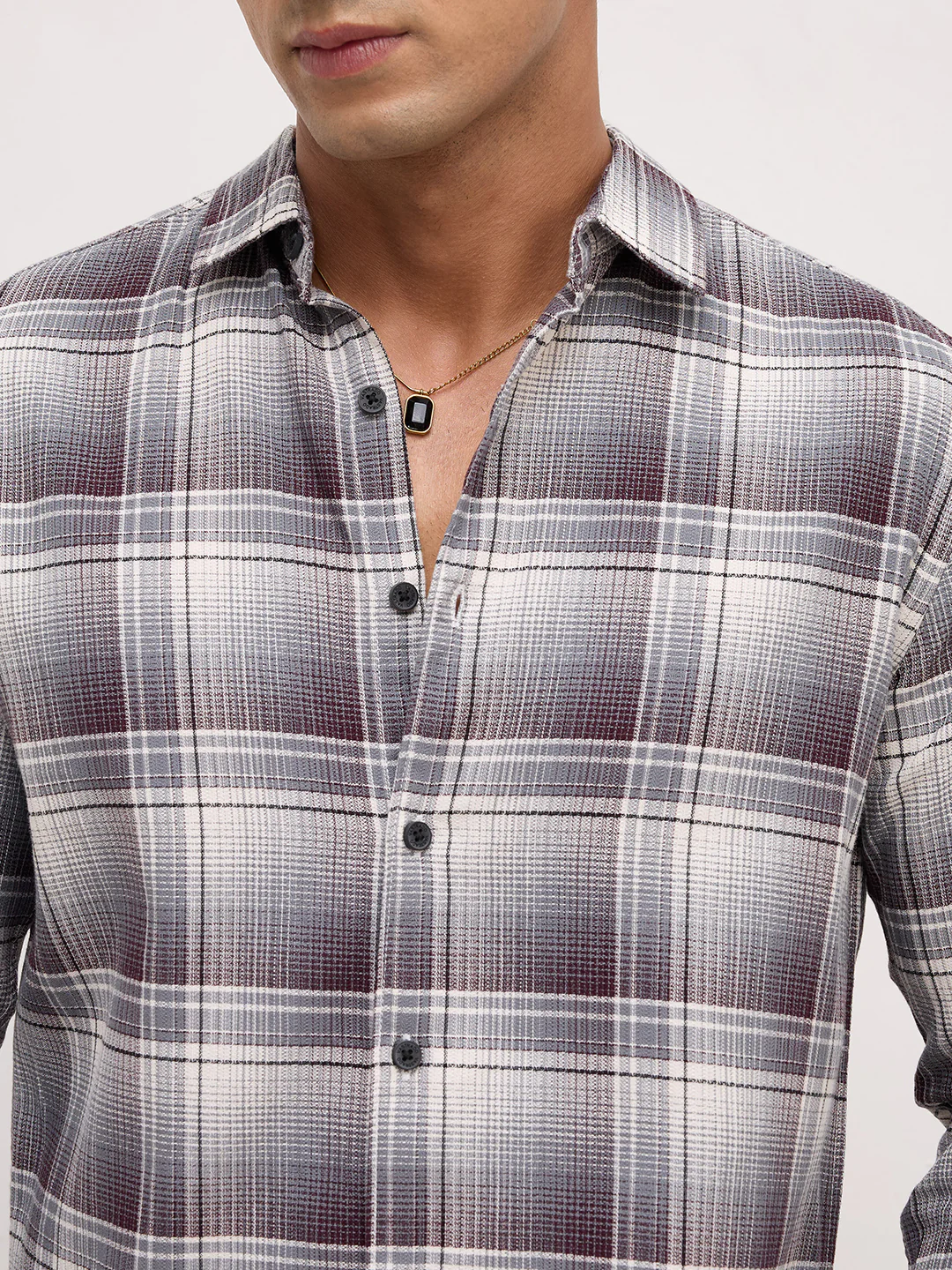 Steel Grey Multi Plaid Checks Shirt - Image 3