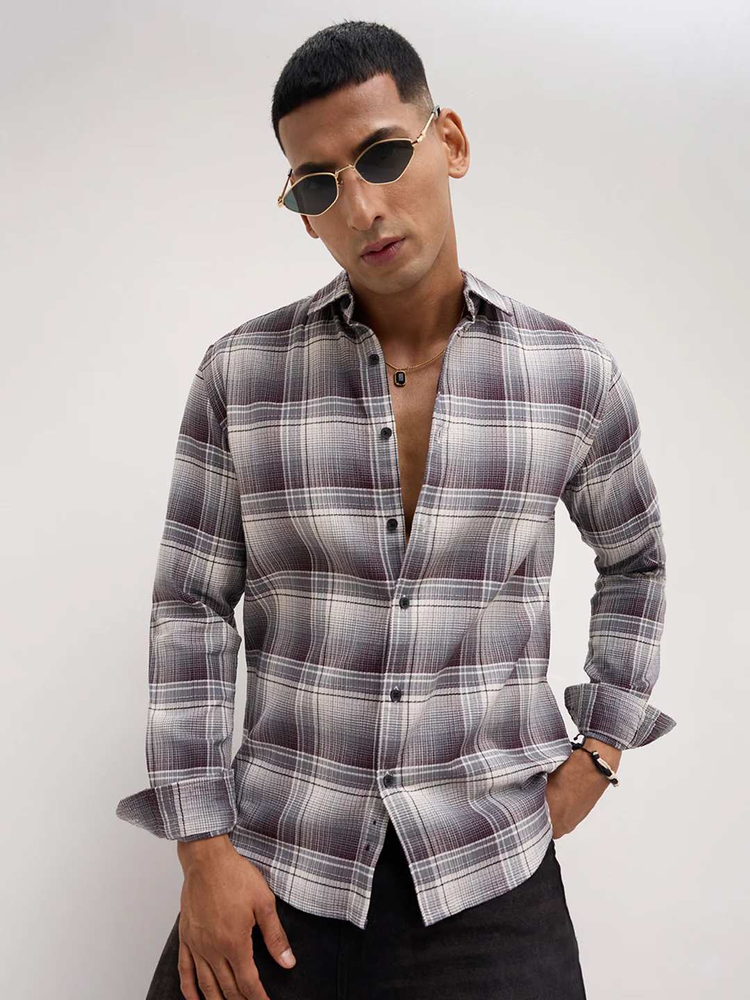 Steel Grey Multi Plaid Checks Shirt - Image 4