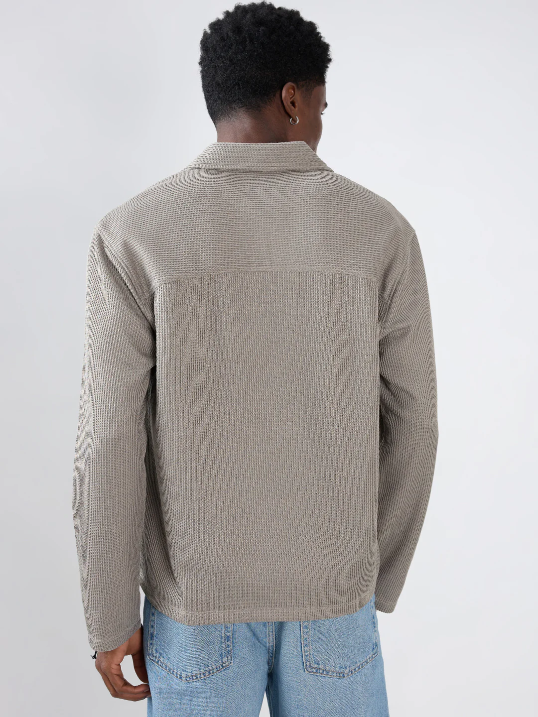 Steel Grey Refined Textured Knitted Oversized Polo Shirt - Image 7