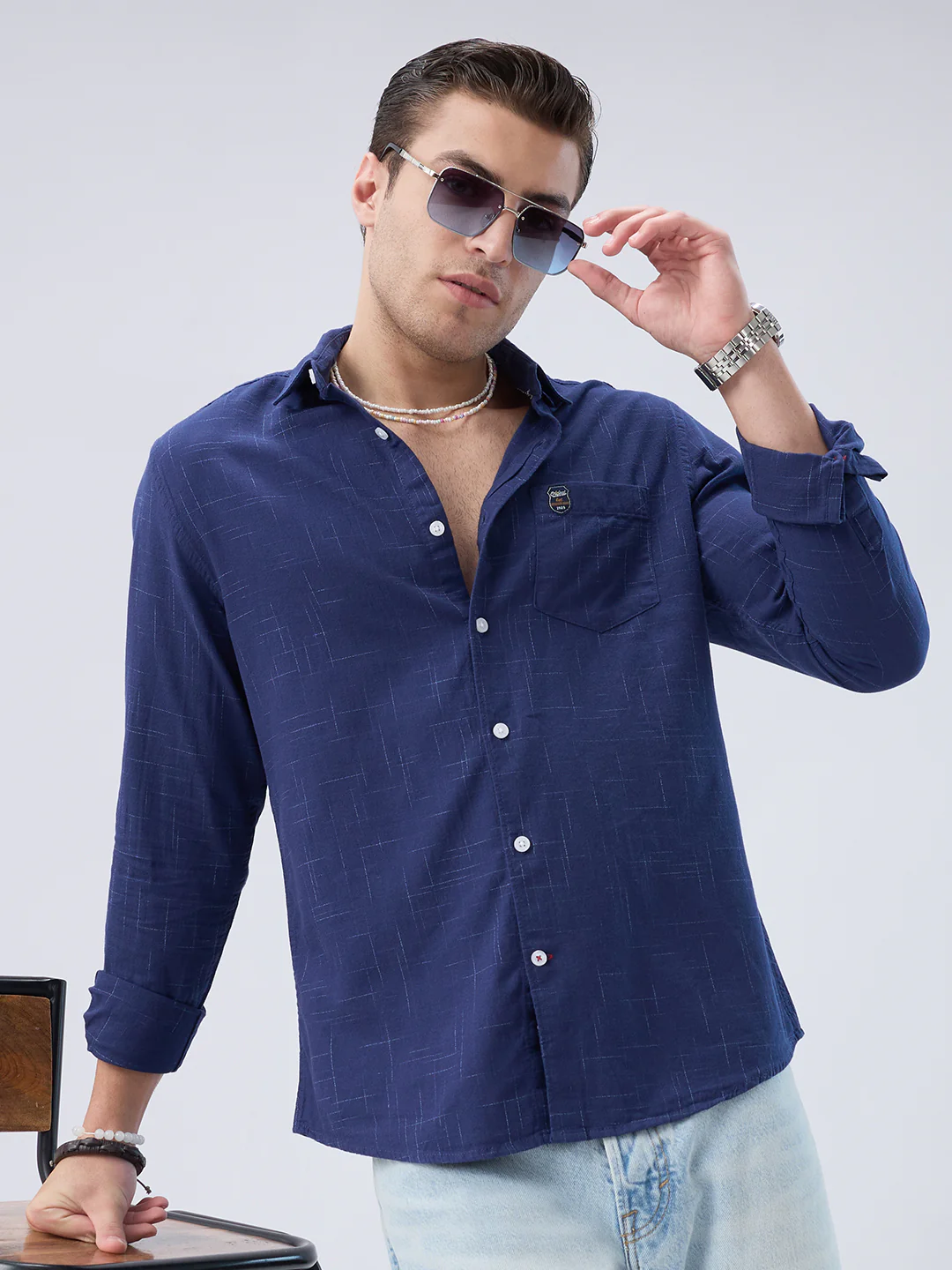 Subtle Deep Blue Printed Shirt