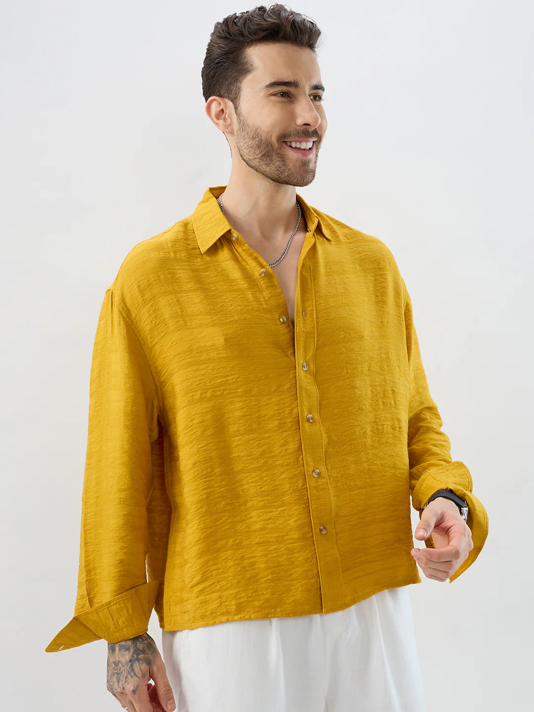 Sunlit Golden Aura Horizontal Textured Boxy Fit Crop Shirt - Image 6