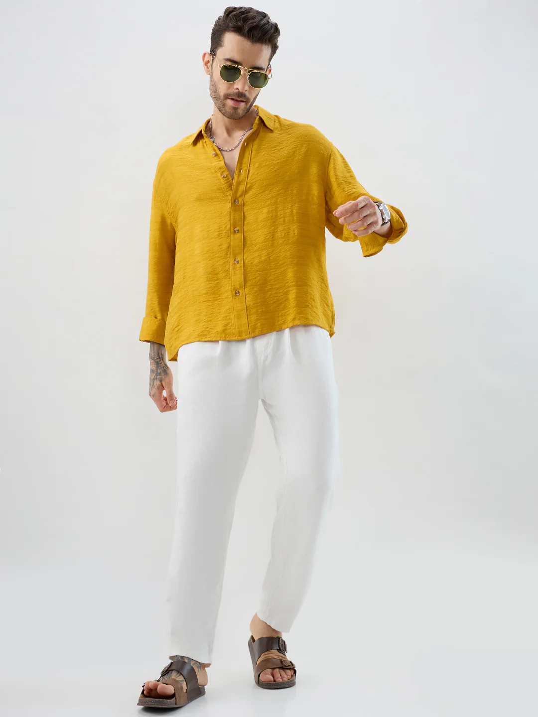 Sunlit Golden Aura Horizontal Textured Boxy Fit Crop Shirt - Image 8