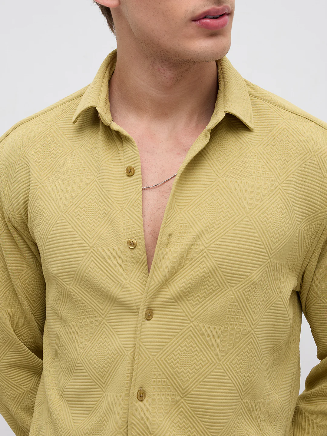 Sunlit Mustard Maze Textured Knitted Shirt - Image 3