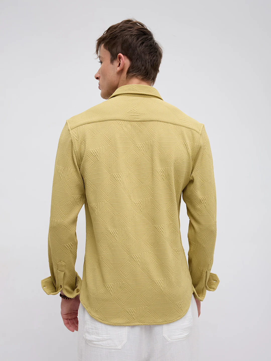 Sunlit Mustard Maze Textured Knitted Shirt - Image 7