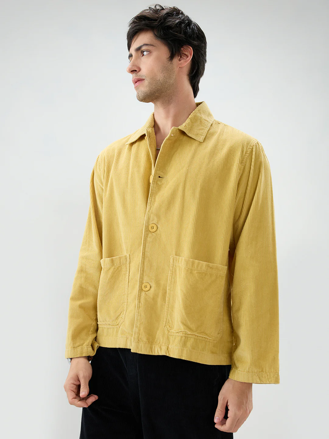 Sunmelt Mustard Corduroy Oversized Double Pocket Crop Shacket - Image 6