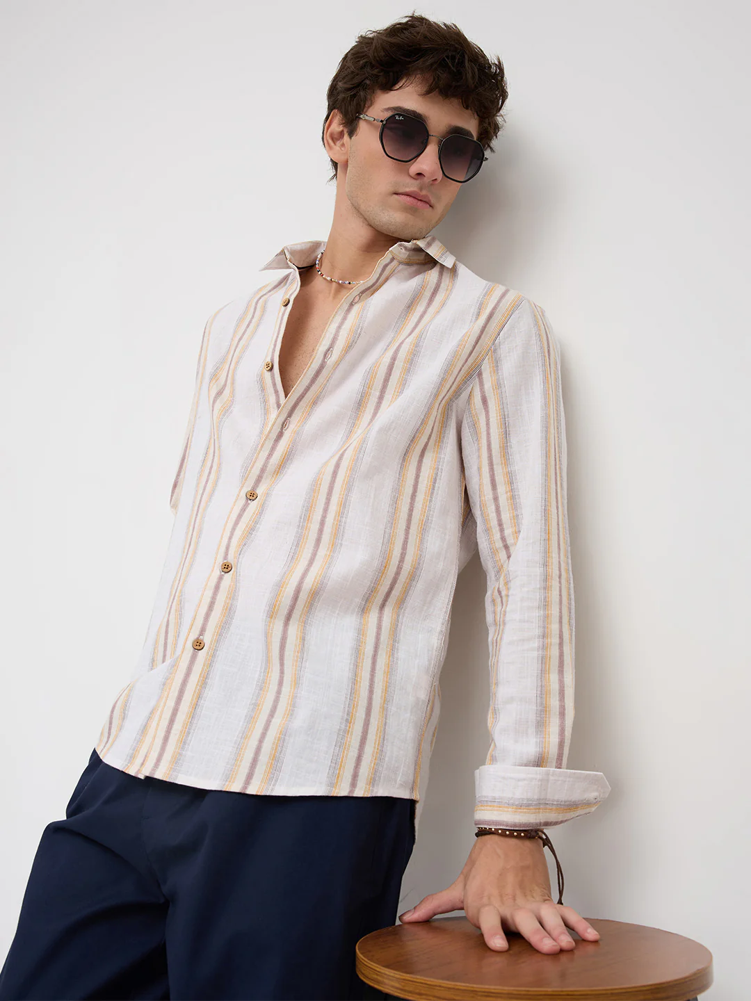 Sunwashed Multi Striped Slub Textured Shirt
